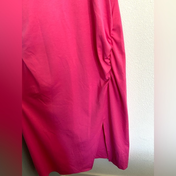 A new day pink sleeveless tank ruched ponte midi front slit dress - Picture 5 of 10